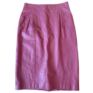 Vintage 1980s Chia rose pink leather pencil skirt 8